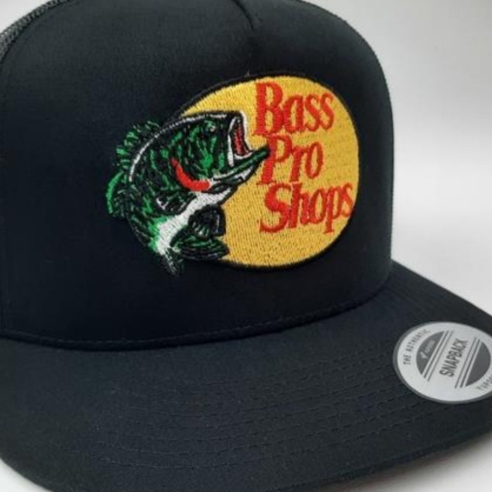 Hunting Fishing Bass Pro Shops Flat Bill Trucker Mesh Snapback Cap Hat Outdoors